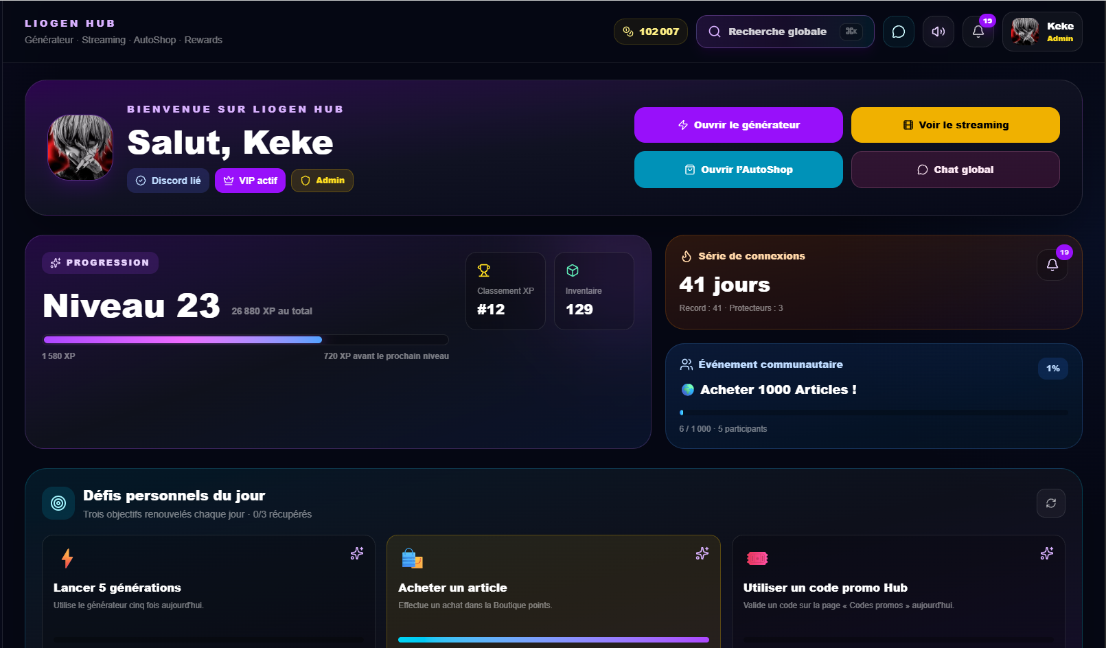 Dashboard LioGen Hub